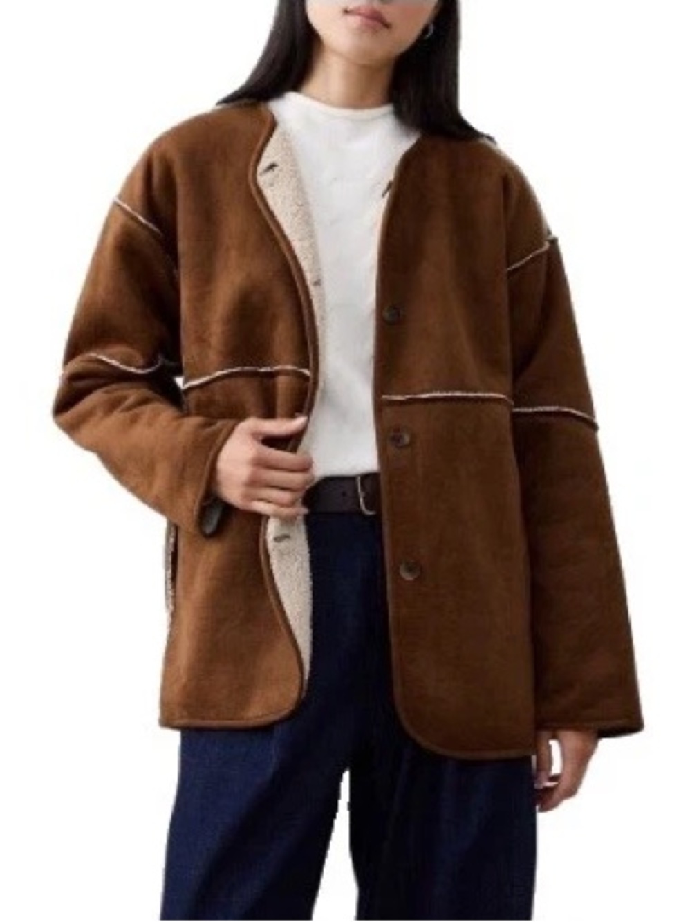 NWT Banana Republic Brown Oversized Reversible Vegan Suede Sherpa Jacket size XL